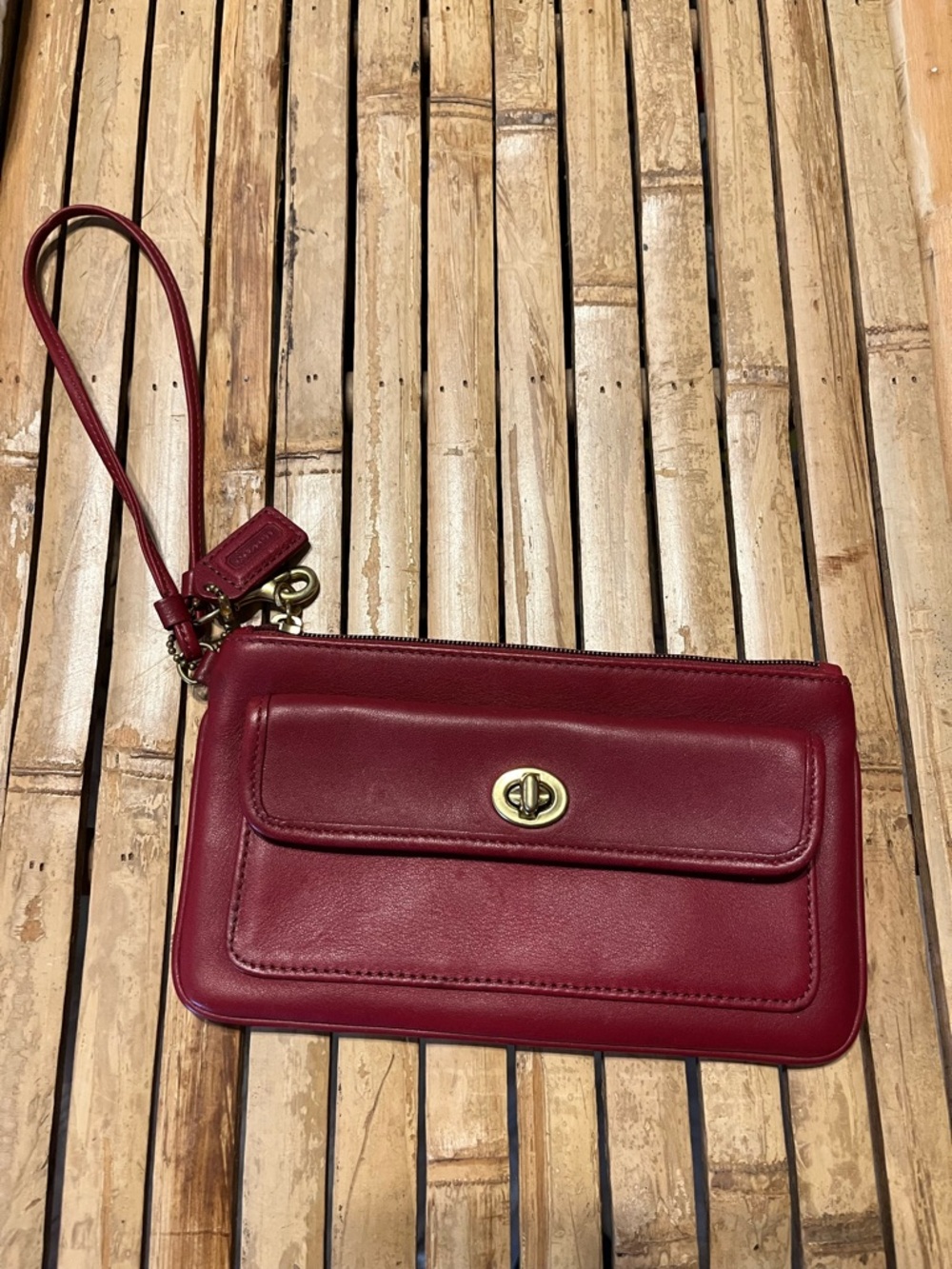 Coach Red Leather Wristlet Clutch with Turn-Lock